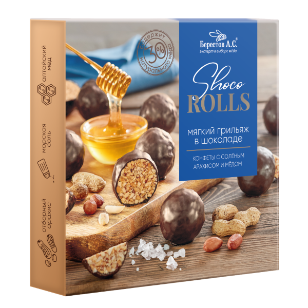 №2 Берестов Shoco Rolls конфеты с арахисом, солью и медом, 135г   в Астрахани